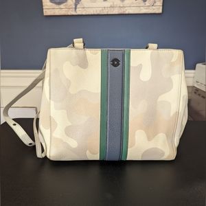 Dagne Dover Cream Camo Shoulder Bag with Blue and Green Stripe